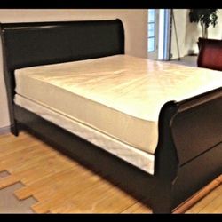 Brand New Black Queen Size Wooden Sleigh Bed Frame With New Mattress/Fast Delivery 