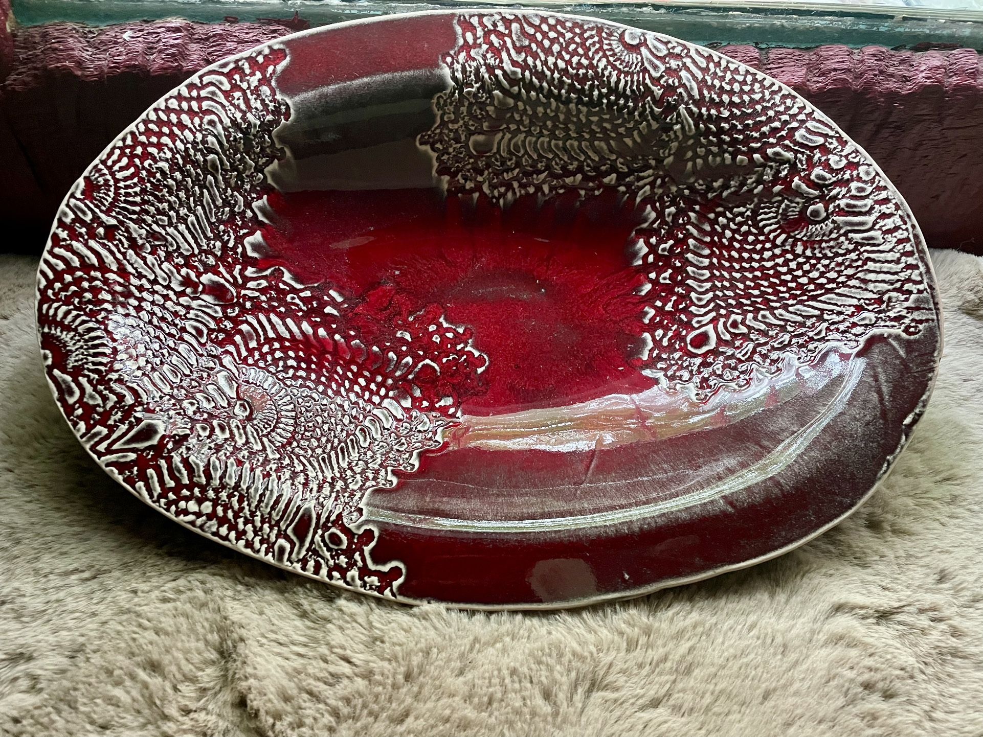 Handmade Original Vintage Bantam Tileworks Studio Art Pottery 12" Red Bowl