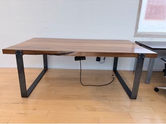 Wood table with iron base