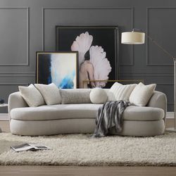 Beige Boucle Sofa - Free Delivery ✅ Curved Boucle Sofa - Modern Sherpa Sofa 