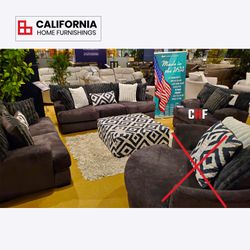 Modern Oversized Deep Cushion Living Room Sofa, Loveseat & Chair - Premium Gray Chenille