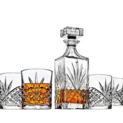 Brand New Dublin collection Crystal 5 Piece Decanter Whiskey Set