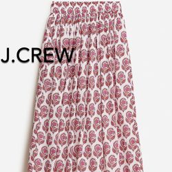 🌞😎(NEW) (1 AVAILABLE) WOMEN’S J.CREW SMOCKED-WAIST COTTON VOILE MIDI SKIRT IN BOUQUET BLOCK PRINT - SIZE: MEDIUM (MSRP: $138)😎🌞