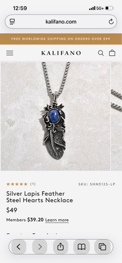 Kalifano Silver Lapis Feather Steel Hearts Necklace