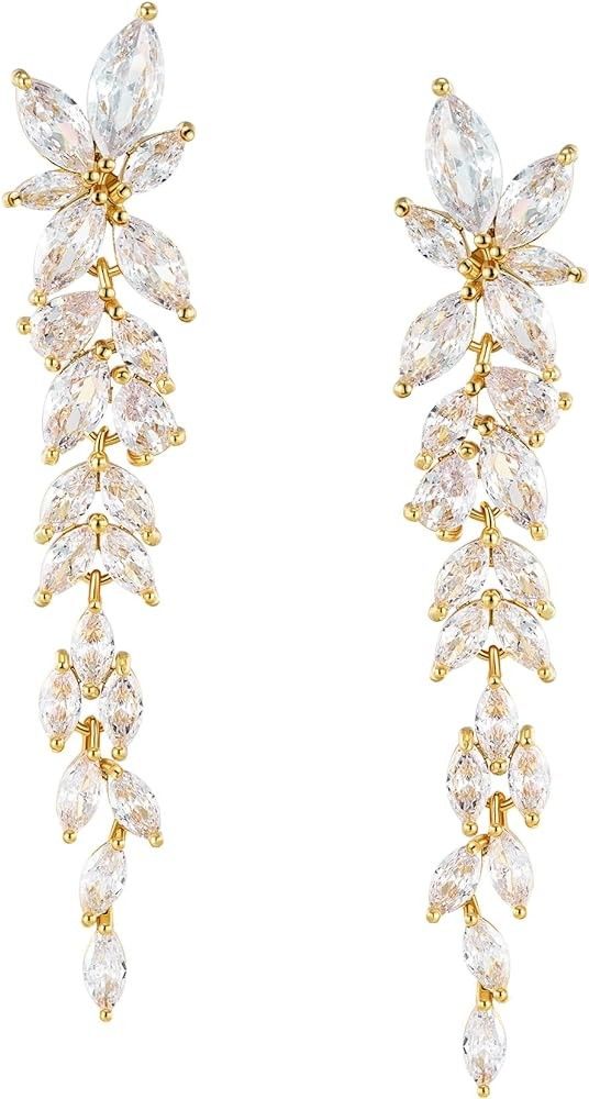 SWEETV Marquise Cubic Zirconia Wedding Earrings for Brides, Prom, Chandelier Drop!