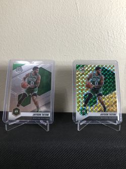 2020-21 Panini Mosaic Jayson Tatum Reactive Yellow and Base Prizm #107 Boston Celtics