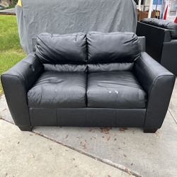 Free Black Faux Leather Love Seat Sofa Couch  Furniture 