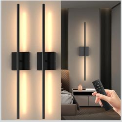Tartek Battery Operated Wall Sconces Set of Two, Rechargeable Wall Lights with Remote Control, Dimmable 3000K-6000K LED Wall Lamp, 360°Rotate, Long Wi