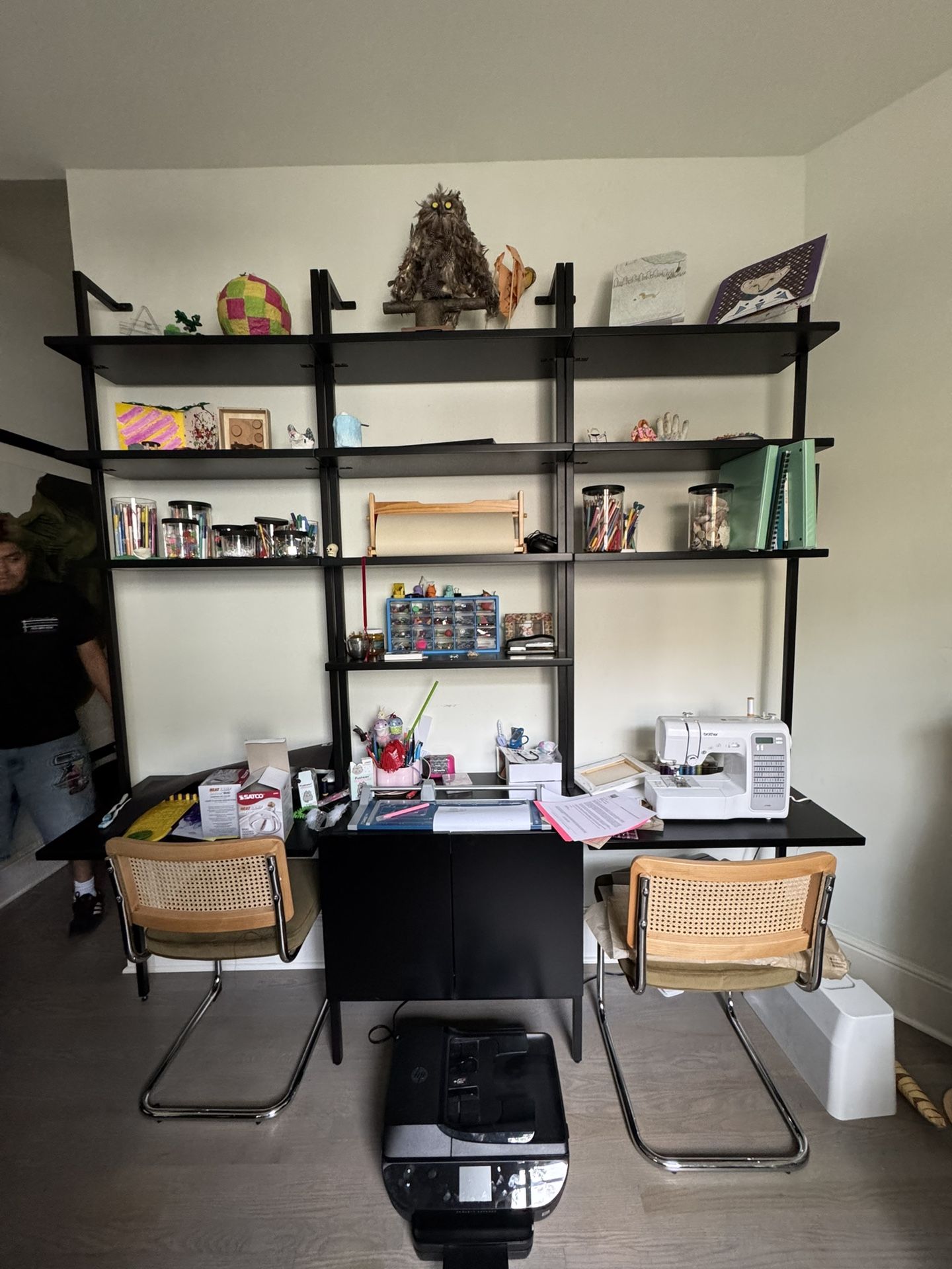 Black Cb2 Desk And Wall Shelves