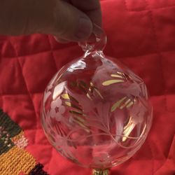 Vintage  Mid 20th 8" Century Etched Glass Ball Christmas Ornament 