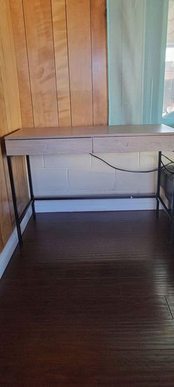 Wood Top Desk with Metal Frame and Drawers