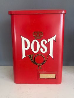 Vintage JH Produkt Sweden Red Metal Mailbox Post Box Mid Century Modern Swedish