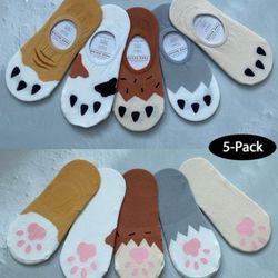 2 Pack Women’s No-Show Socks 5 Pair Set Cute Paw Prints Soft & Comfortable