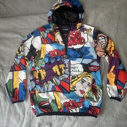 Reason Hooded Rain Jacket Size Medium  Multicolor Polyester Mesh Lined 1/2 Zip