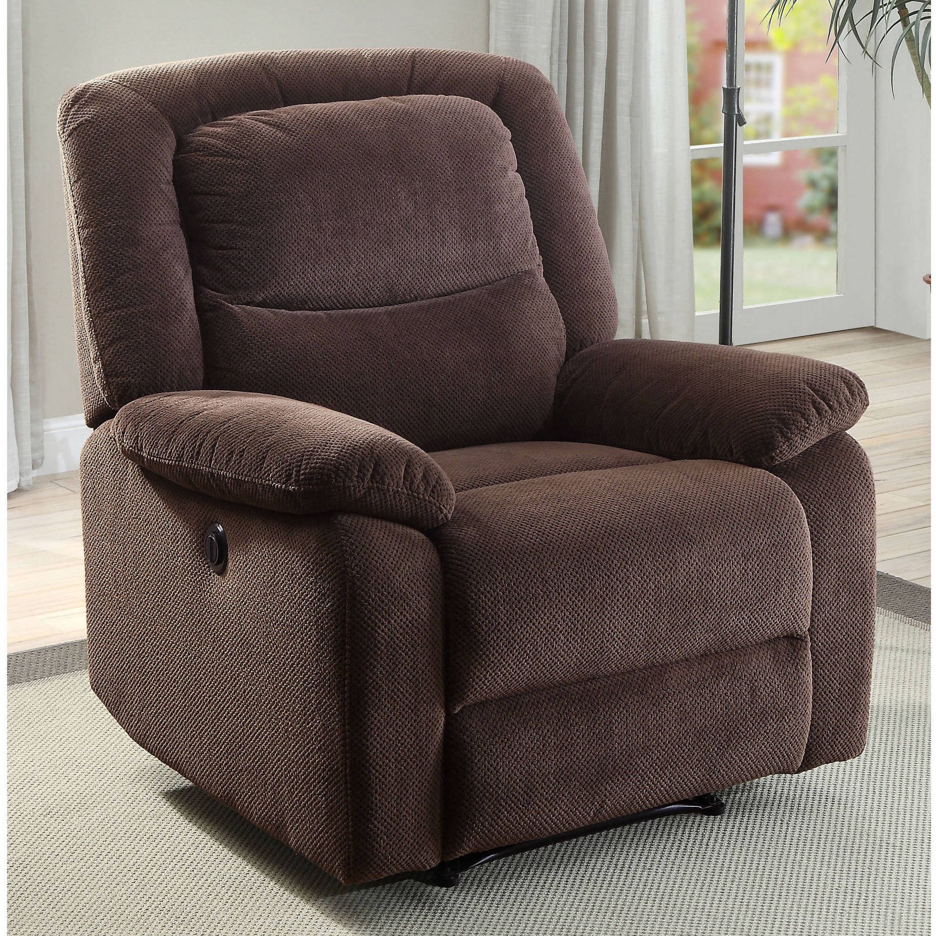 Serta Push-Button Power Recliner with Deep Body Cushions, Ultra Comfortable Reclining Chair, Brown Plush Fabric