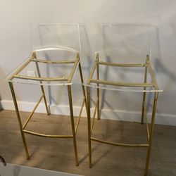 CB2 Transparent Clear Gold Bar Stool Chairs 