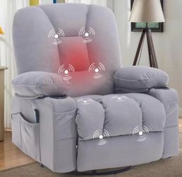 Brand New in box Fabric Gray Recliner Chair with Massager and Heat, Oversized Couch Sofa