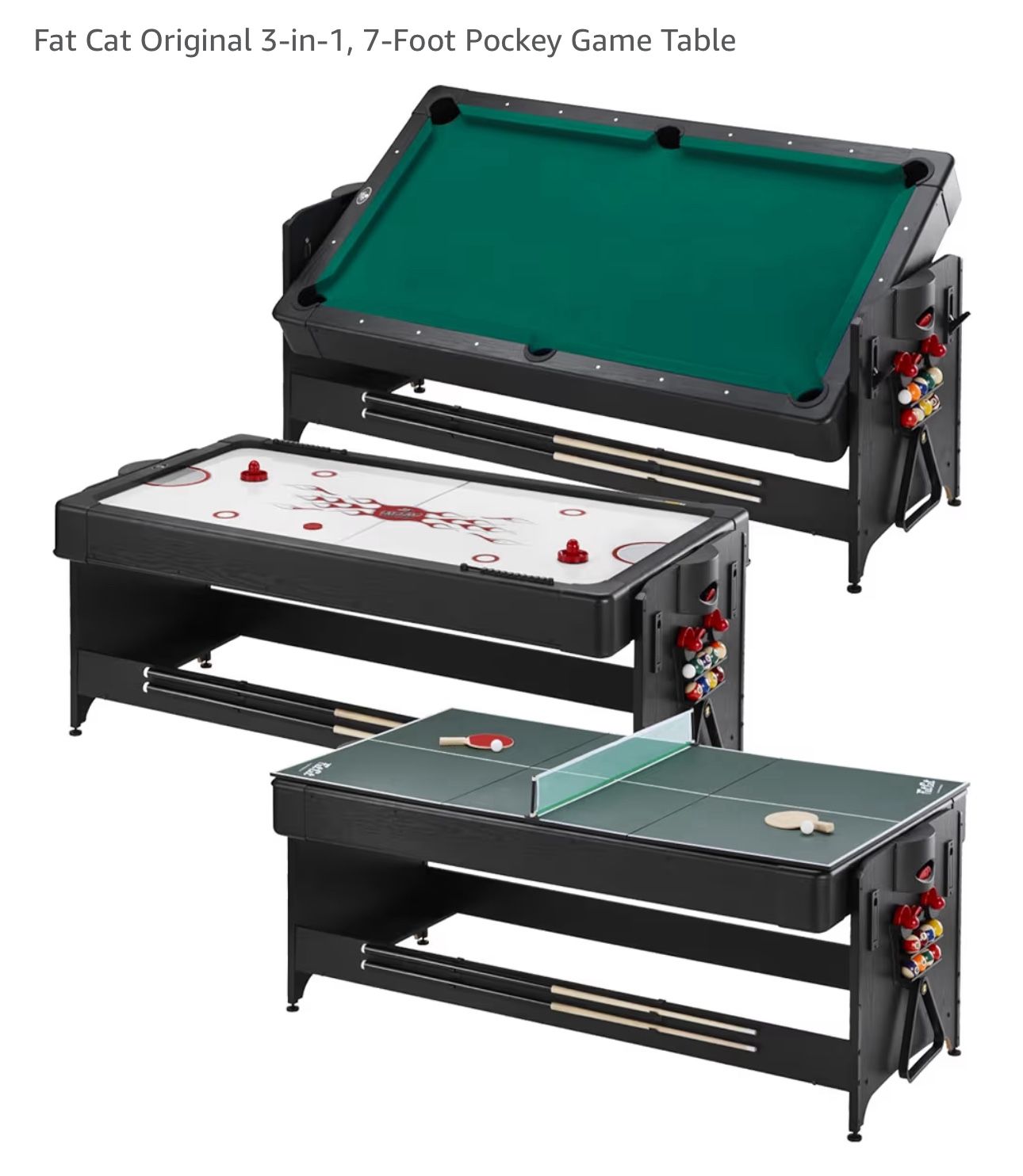 Billiards Pool Table 3-in-1 Pool • Air Hockey • Tennis (Accessories included)