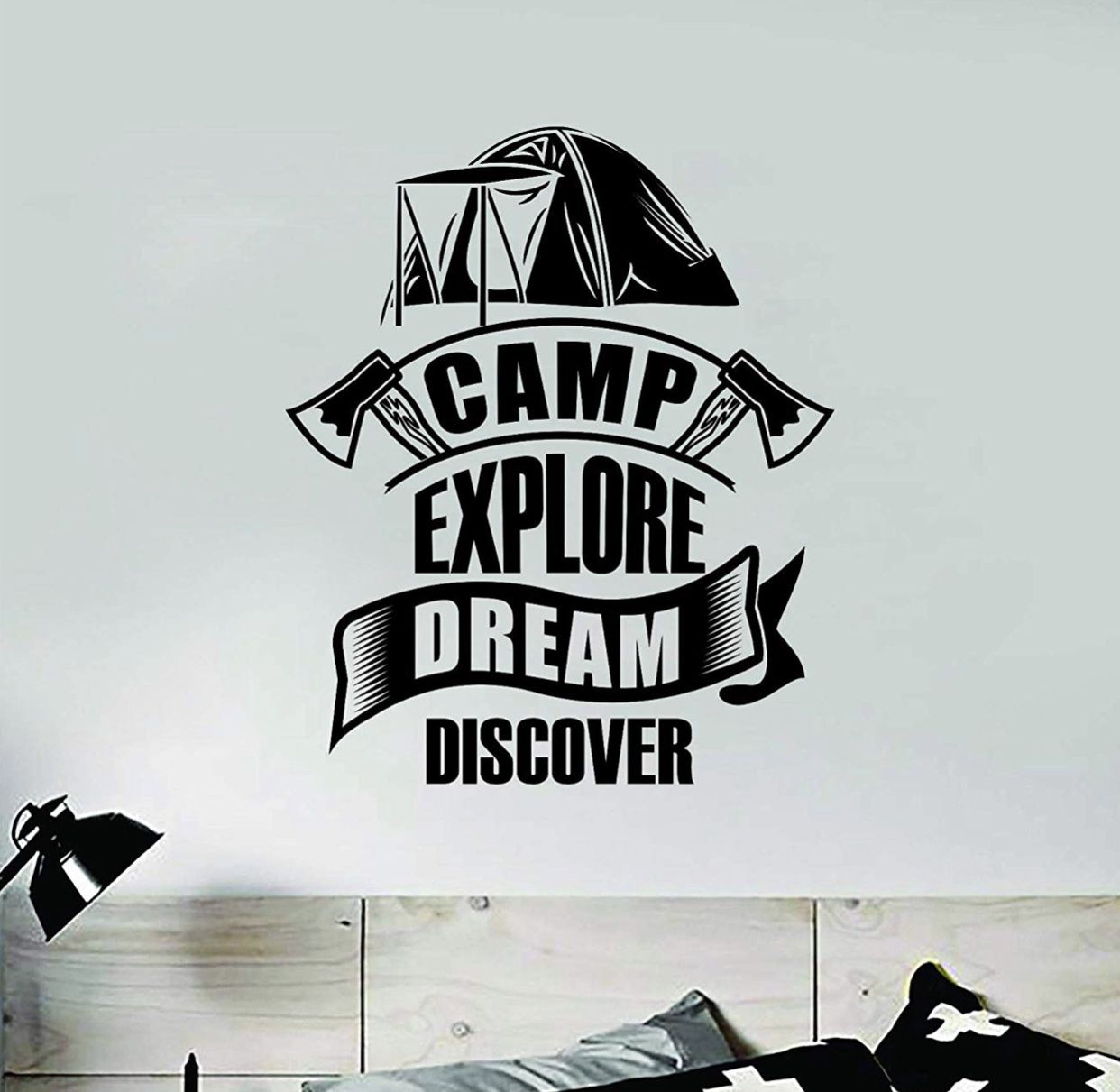 PRE MADE Wall Decal Home Decor Camp Explore Dream Discover Tent
