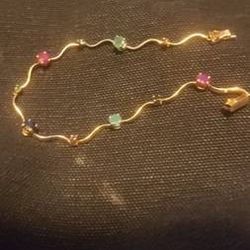 14k Gold Bracelet Rubies, Sapphires&emeralds