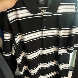 ALL Polo Black And White Striped Short Sleeve Button Up