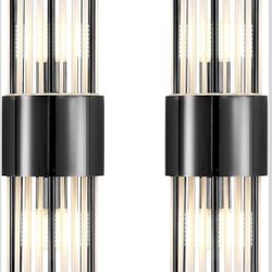 New LED 21.2” L Set of 2 Black Vanity Wall Lights, Wall Sconce, with Clear Crystal 