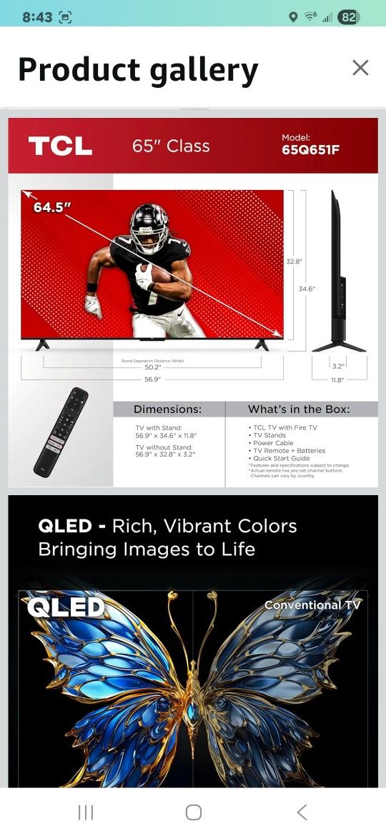 TCL 65-Inch Class Q65 QLED 4K Smart TV with Fire TV (65Q651F, 2024 Model), Dolby Vision, HDR PRO+, Dolby Atmos, Alexa Built-in with Voice Remote, Appl