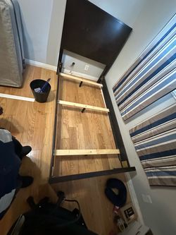 Dark Brown Twin Bed Frame with Slats