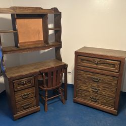 Old Dresser and Desk with Hutch and Chair - Selling as Set - From the Late 1970’s