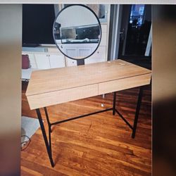 Minimalist wood desk with storage drawers