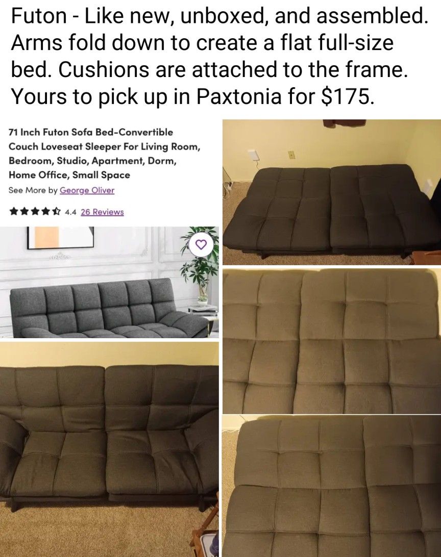 71" Futon With Fold Flat Arms