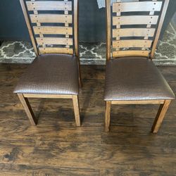 Dining room chairs two (2) set rustic wood leather brown formal cushion 