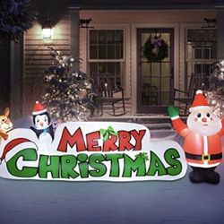 New 9 Ft Christmas Inflatables Merry Christmas Inflatable Santa Claus Inflatable Penguin Reindeer Christmas Blow Up Yard Decorations with Build-in LED