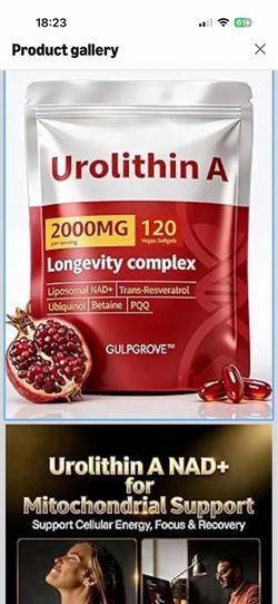 Urolithin A Supplement with Liposomal NAD+, Trans-Resveratrol, Ubiquinol, TMG, PQQ, 6-in-1 Formula for Cellular Energy & Mitochondrial Support, 120 So