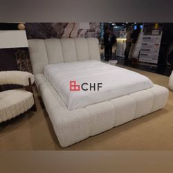 Contemporary Quartz White Queen Size Bed Frame  // Mattress Sold Separately 