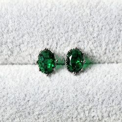 Emerald & White Sapphire Heart Earrings