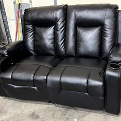 Bonded Leather Loveseat Sofa with Cup Holder Recliner Chair,Black