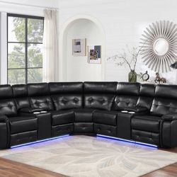 Powered Recliner Sectional w/LED Lights 