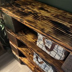 🔥 Custom Burnt Wood & Copper Patina Shelf – Handmade Rustic Boho Chic Furniture