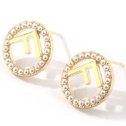 Fashion Letter Big F Studded with Pearl Earrings 925 Silver Post Made