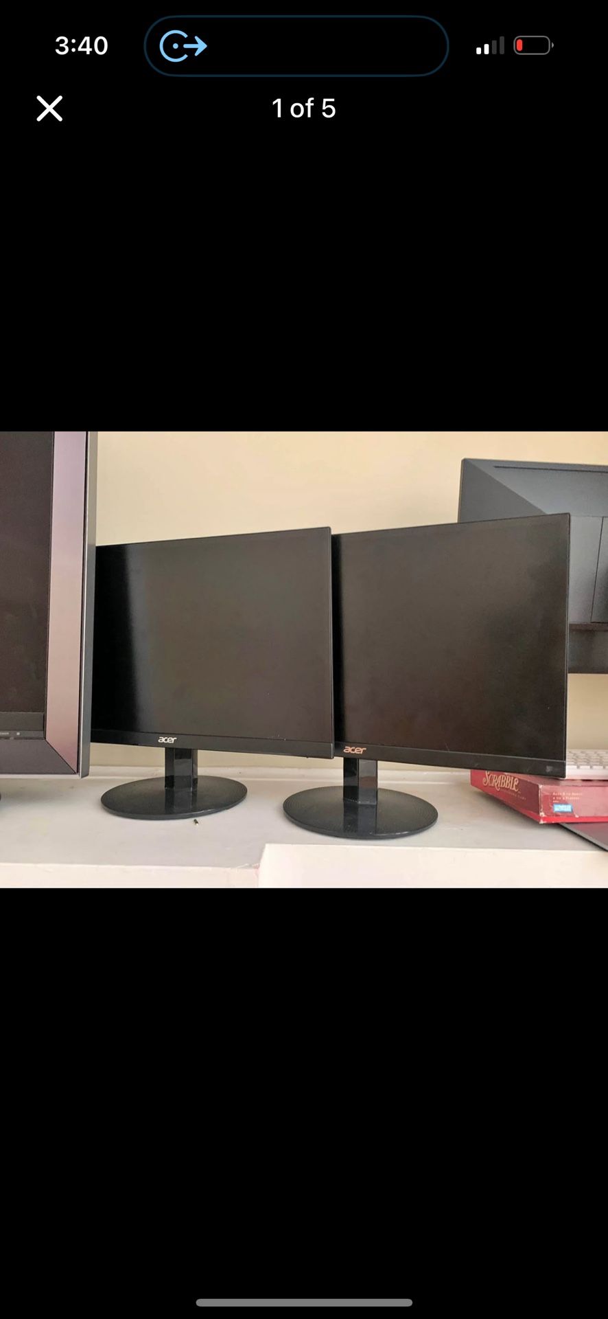 2 Acer Monitors . All Work No Cords. $10 For Both