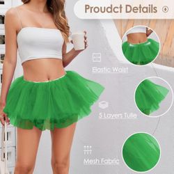 XL Green Women 5 Layers Tutu Fluffy Dance Ballet Bubble Skirt Puffy Elastic Tulle Short Skirt Costume