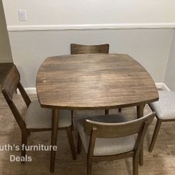 5-pc Dining Table Set Walnut Finish 