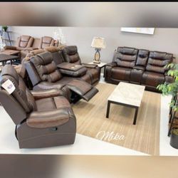 New Three-piece Reclining Sofa Loveseat And Chair With Free Delivery