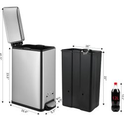 13.2 Gal Slim Kitchen Trash Can with Lid, 50L Stainless Steel Garbage Can, Large Kitchen Rubbish Can, Step Trash Bin w/Foot Pedal and Inner Bucket, Ba