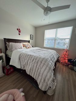 Dark Wood Queen Bed Frame with Storage Drawers