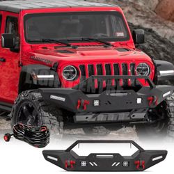 Front Bumper W/Winch Plate LED For 2007-2024 Jeep Wrangler JK/JL & Gladiator JT