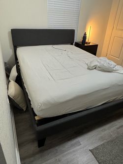 QUEEN GREY BED WITH MATTRESS