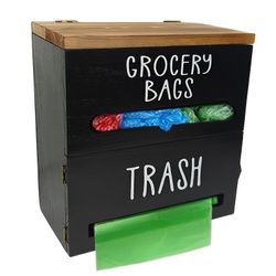 Farmhouse Wooden Grocery Bag Holder, Dual Compartment Wall Mount Storage Organizer, Grocery Bag and