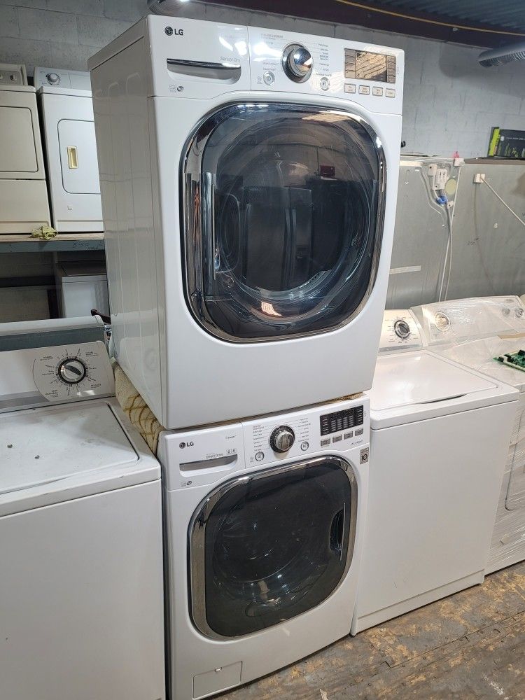 LG Front Load Washer And Stackable Gas Dryer Set With Steam 